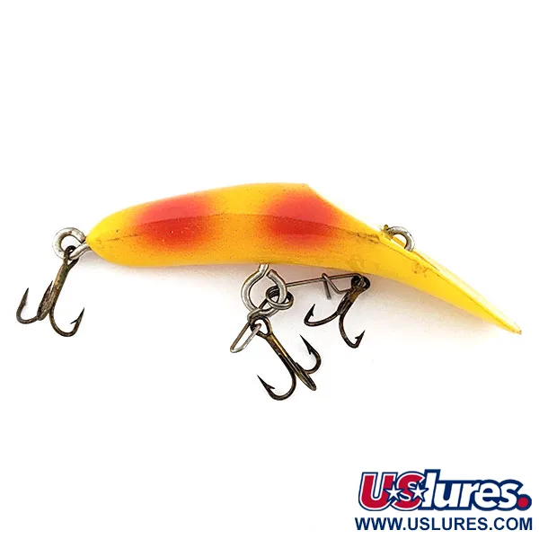 Vintage   Atlantic Lures Flathead, 1/8oz yellow red fishing spoon #20112