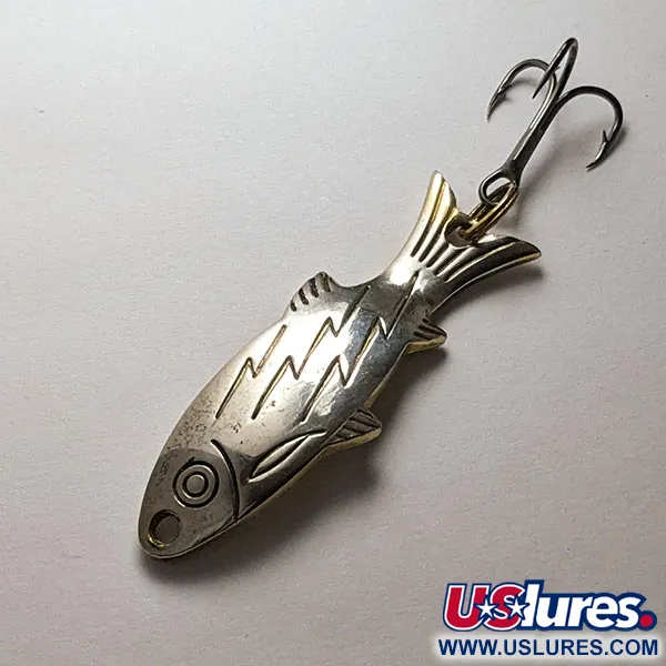 Vintage   Atlantic Lures Golden Wobble-Fish, 1/4oz gold/nickel fishing spoon #20128