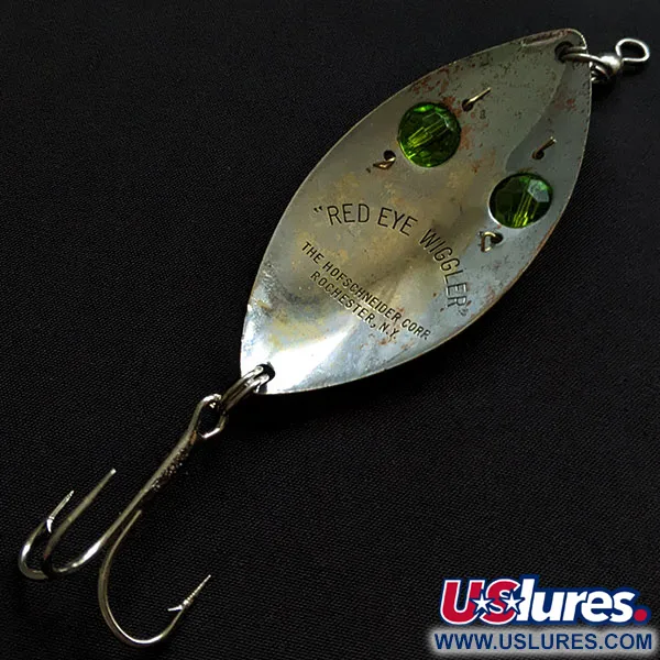 Vintage  Hofschneider Red Eye Wiggler, 1oz nickel/brass/green fishing spoon #20383