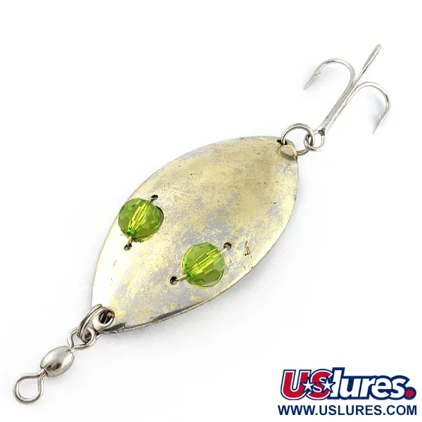 Vintage  Hofschneider Red Eye Wiggler, 1oz nickel/brass/green fishing spoon #20383