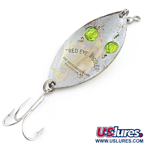 Vintage  Hofschneider Red Eye Wiggler, 1oz nickel/brass/green fishing spoon #20383