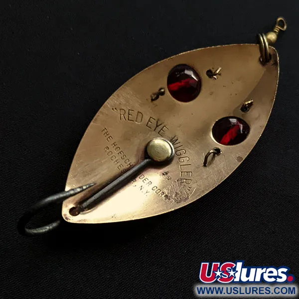 Vintage  Hofschneider Weedless Red Eye Wiggler, 1oz brass/red eyes fishing spoon #20384