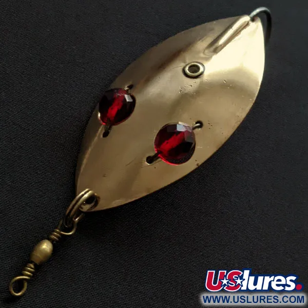 Vintage  Hofschneider Weedless Red Eye Wiggler, 1oz brass/red eyes fishing spoon #20384