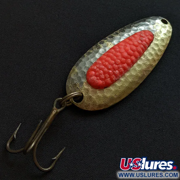 Vintage   Nebco Pixee, 3/4oz nickel/brass/pink fishing spoon #20434