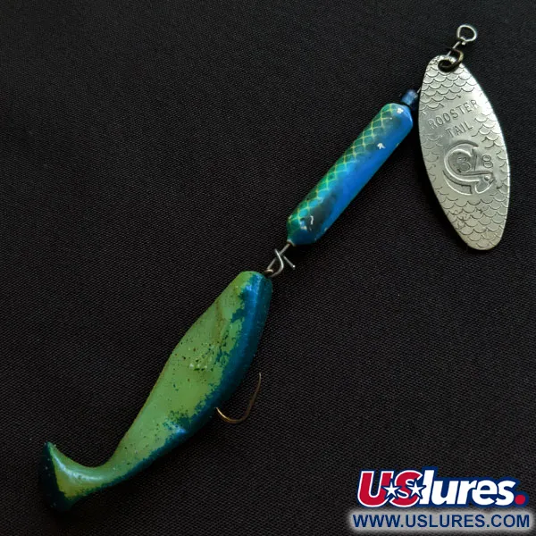 Vintage  Yakima Bait Worden’s Original Rooster Tail, 1/2oz silver/blue spinning lure #20650