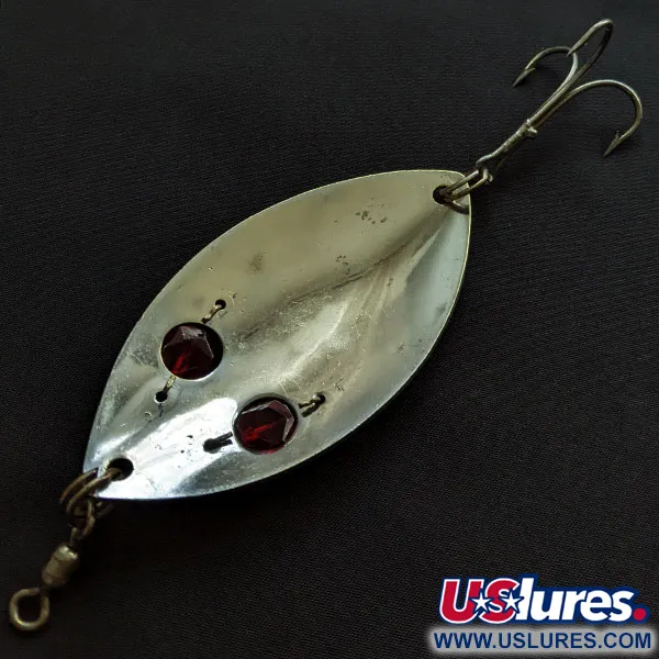 Vintage   Gibbs Ruby eye Wiggler, 1 1/4oz nickel/red eyes fishing spoon #20823