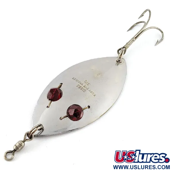 Vintage   Gibbs Ruby eye Wiggler, 1 1/4oz nickel/red eyes fishing spoon #20823