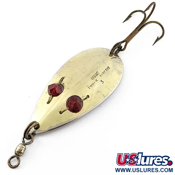 Vintage   Gibbs Two -X Ruby Eye 3, 1oz gold/nickel/red eyes fishing spoon #20824