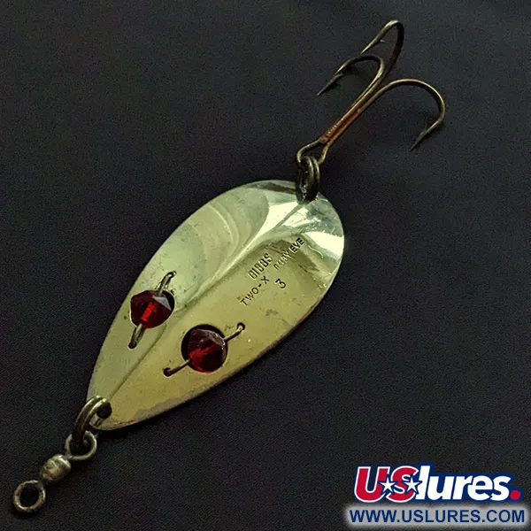 Vintage   Gibbs Two -X Ruby Eye 3, 1oz gold/nickel/red eyes fishing spoon #20824