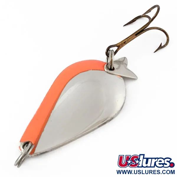 Vintage  Acme K.O. Wobbler, 1/2oz nickel/orange fishing spoon #20876