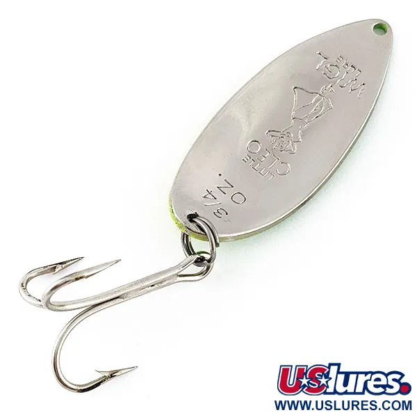 Vintage  Seneca Little Cleo (Hula Girl), 3/4oz yellow/green/nickel fishing spoon #21290