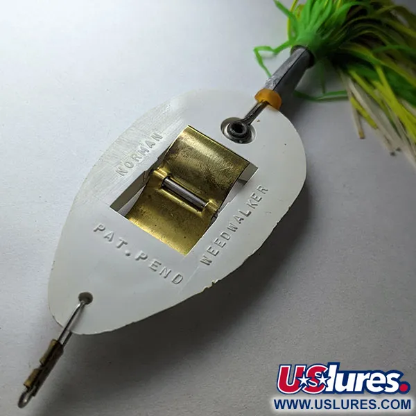Vintage   Norman Weedwalker, 2/3oz white/yellow/green fishing spoon #21458