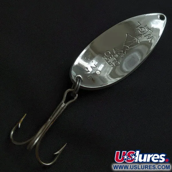 Vintage  Seneca Little Cleo (Hula Girl), 3/4oz nickel/blue/white Glow - glows in the dark fishing spoon #22147