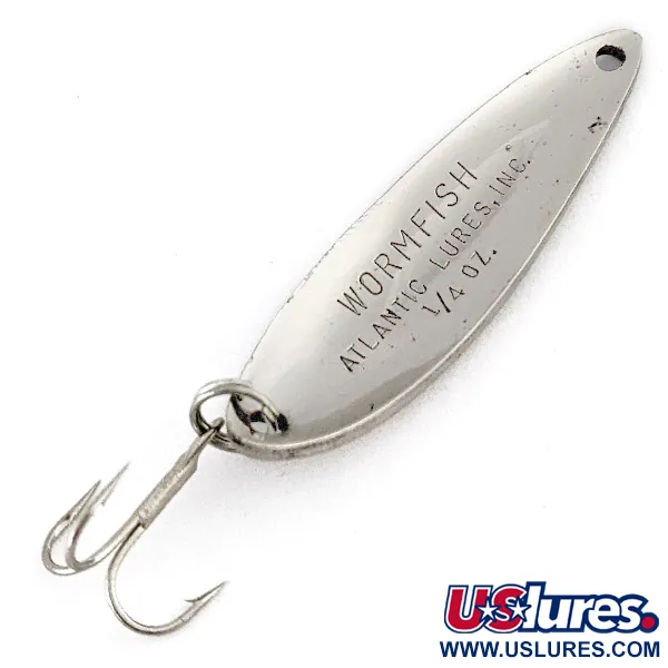 Vintage   Atlantic Lures Wormfish, 1/4oz nickel fishing spoon #22482