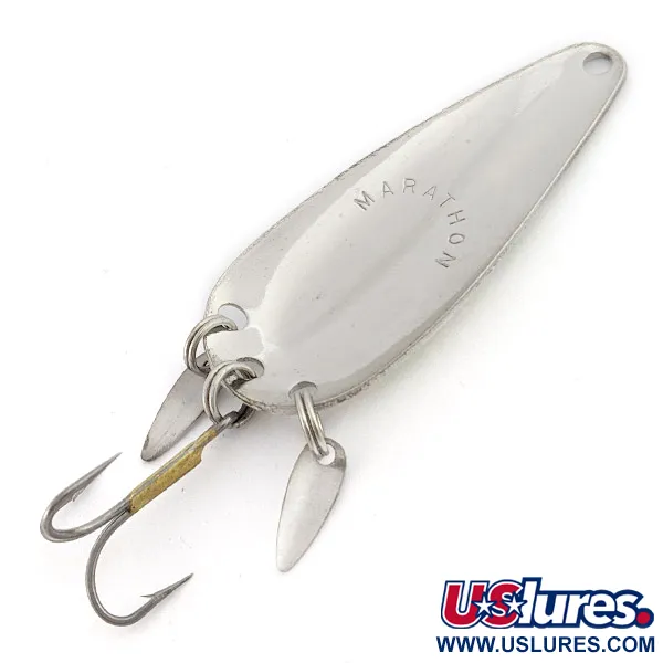 Vintage  Marathon Bait Company Marathon, 2/5oz white pearl/nickel/green fishing spoon #22496