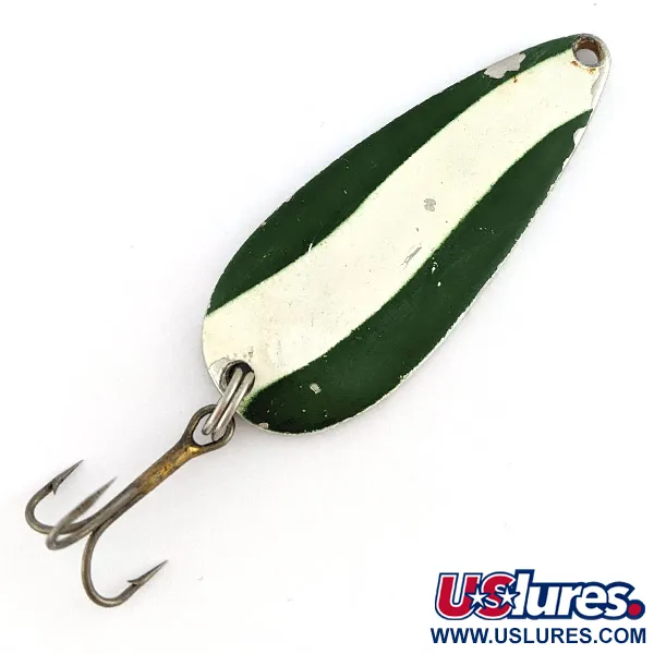 Vintage  Kmart Worth Chippewa Steel Spoon, 1/2oz nickel/white/green fishing spoon #22535
