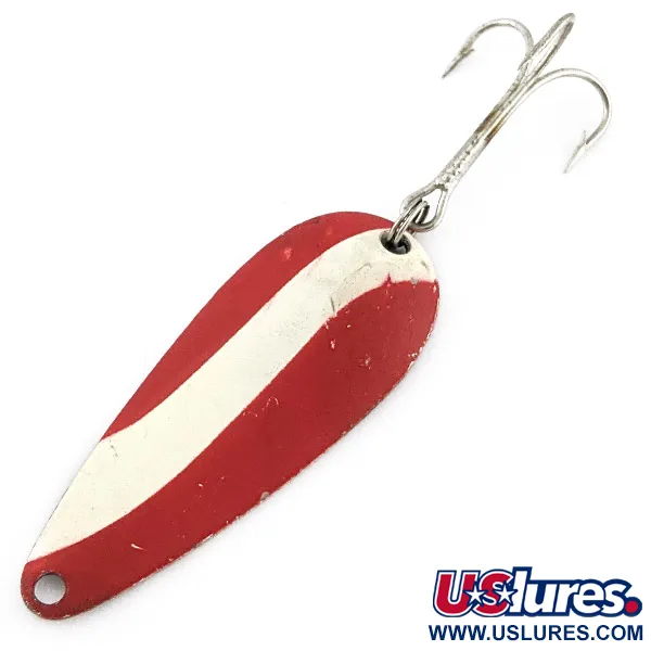 Vintage   Worth Chippewa, 1/3oz nickel/white/red fishing spoon #22736