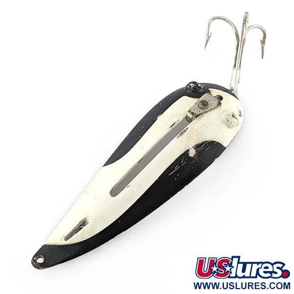 Vintage  Weedless Bait Company Fishtrap, 1/2oz nickel/white/black fishing spoon #22756