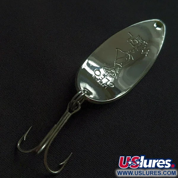 Vintage  Seneca Little Cleo (Hula Girl) UV, 1/2oz nickel/red/yellow UV fishing spoon #22785