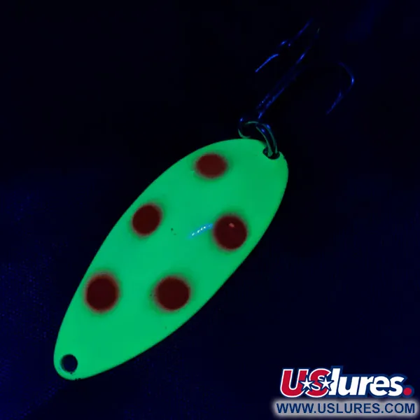 Vintage  Seneca Little Cleo (Hula Girl) UV, 1/2oz nickel/red/yellow UV fishing spoon #22785