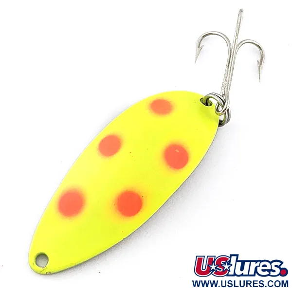 Vintage  Seneca Little Cleo (Hula Girl) UV, 1/2oz nickel/red/yellow UV fishing spoon #22785