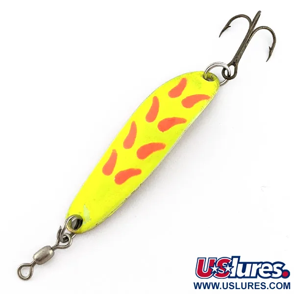 Vintage  Luhr Jensen Krocodile #3, 1/3oz brass/red/yellow UV fishing spoon #22832