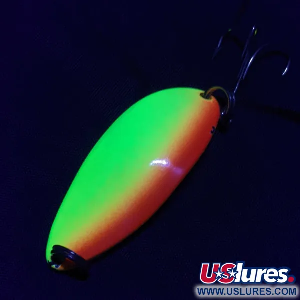 Vintage  Seneca Little Cleo (Hula Girl), 1/2oz yellow/orange/nickel/ UV fishing spoon #22981