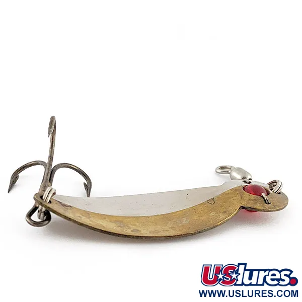 Vintage   Gibbs One Eye Wiggler, 1/2oz nickel/brass/red eye fishing spoon #23240