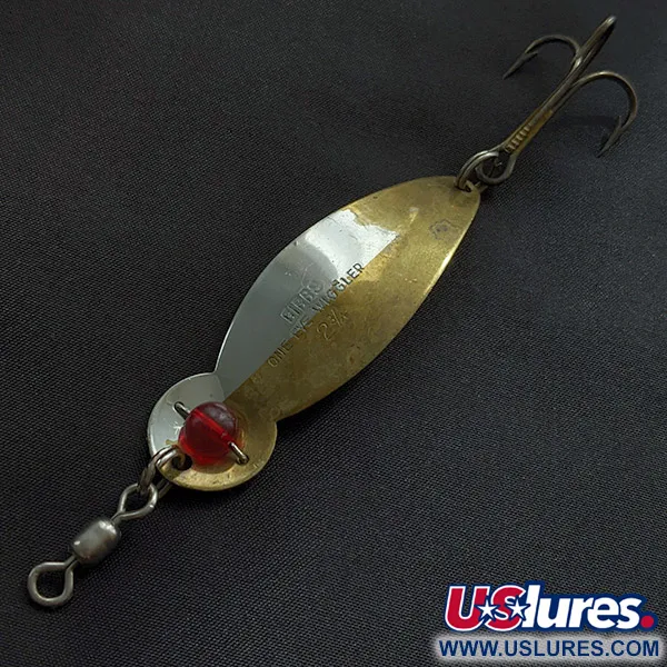 Vintage   Gibbs One Eye Wiggler, 1/2oz nickel/brass/red eye fishing spoon #23240