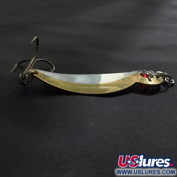 Vintage   Gibbs One Eye Wiggler, 1/2oz nickel/brass/red eye fishing spoon #23240