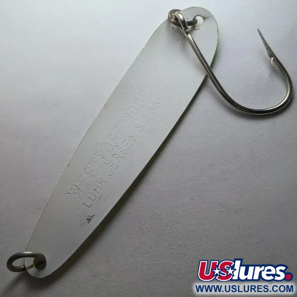 Vintage   Luhr Jensen Westport Wobbler, 1/2oz yellow/green/white UV fishing spoon #23257