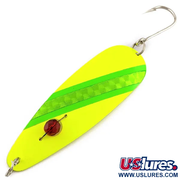 Vintage  Red Eye Lures Red Eye Evil Eye, 1/3oz yellow/green/red eye fishing spoon #23258