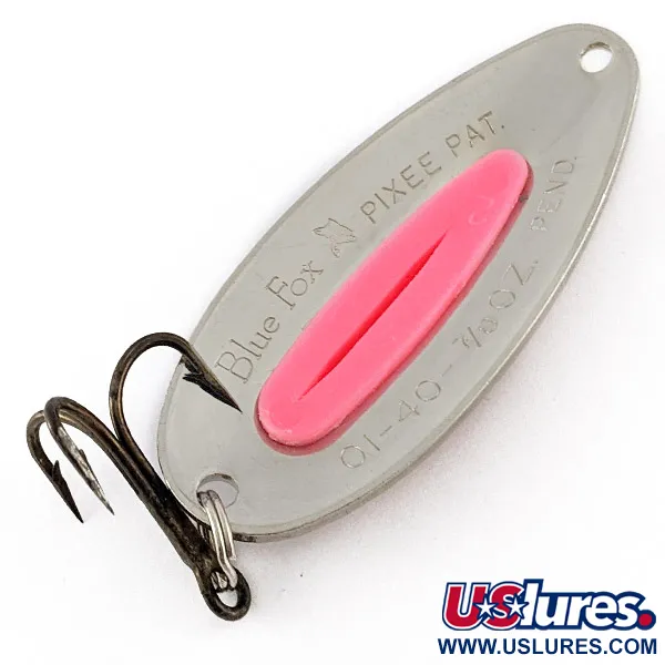 Vintage   Blue Fox Pixee UV, 3/4oz nickel/pink UV fishing spoon #23306