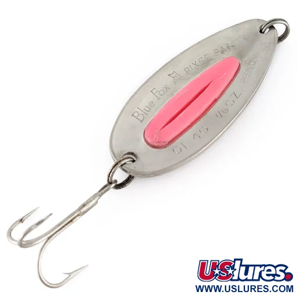 Vintage   Blue Fox Pixee , 3/4oz nickel/pink fishing spoon #23397