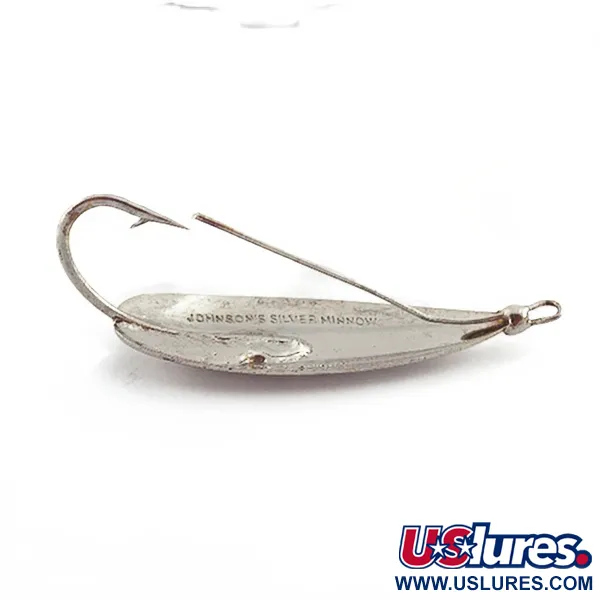 Vintage   Johnson Silver Minnow Weedless, 3/5oz nickel fishing spoon #23574
