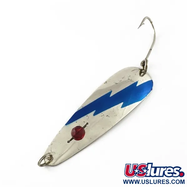 Vintage  Red Eye Lures Red Eye Evil Eye, 1/3oz nickel/blue/red eye fishing spoon #23628