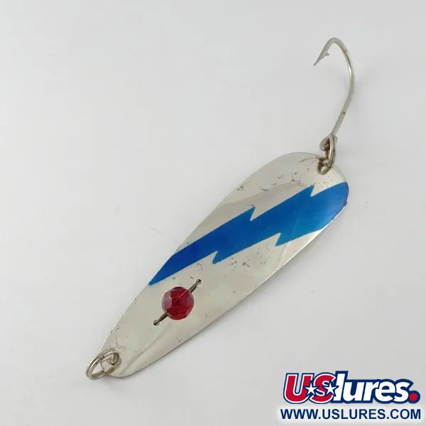 Vintage  Red Eye Lures Red Eye Evil Eye, 1/3oz nickel/blue/red eye fishing spoon #23628