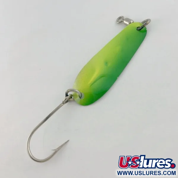 Vintage  Luhr Jensen Tom Mack #4, 1/4oz green/yellow fishing spoon #23685