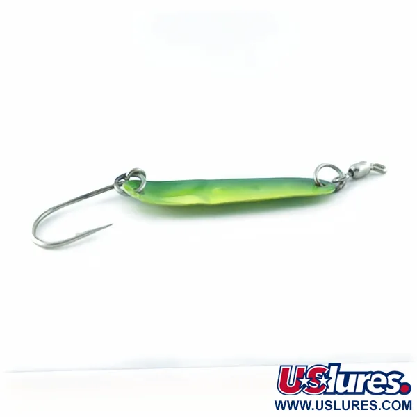 Vintage  Luhr Jensen Tom Mack #4, 1/4oz green/yellow fishing spoon #23685