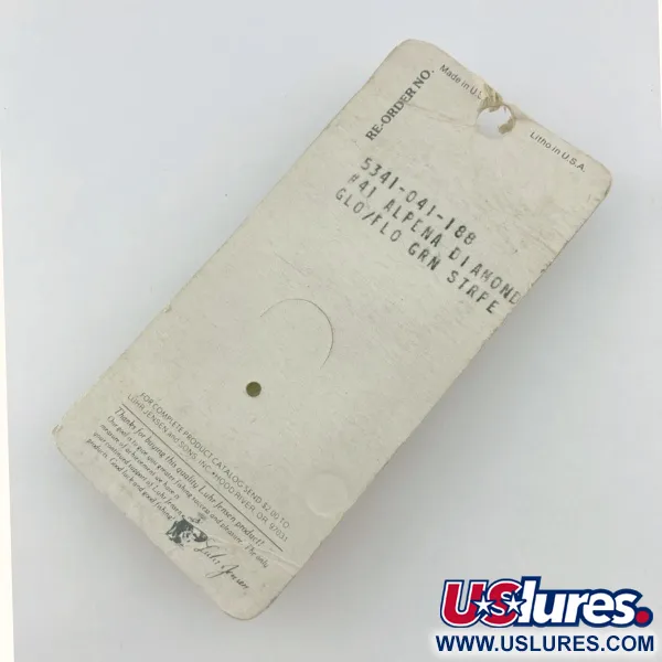  Luhr Jensen Luhr jensen Alpena Diamond #41 Glow​, 1/4oz Glo-Flo Green stripe fishing spoon #23708