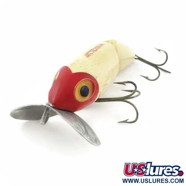 Vintage   Fred Arbogast Jitterbug Jointed, 1/2oz red head fishing lure #23869