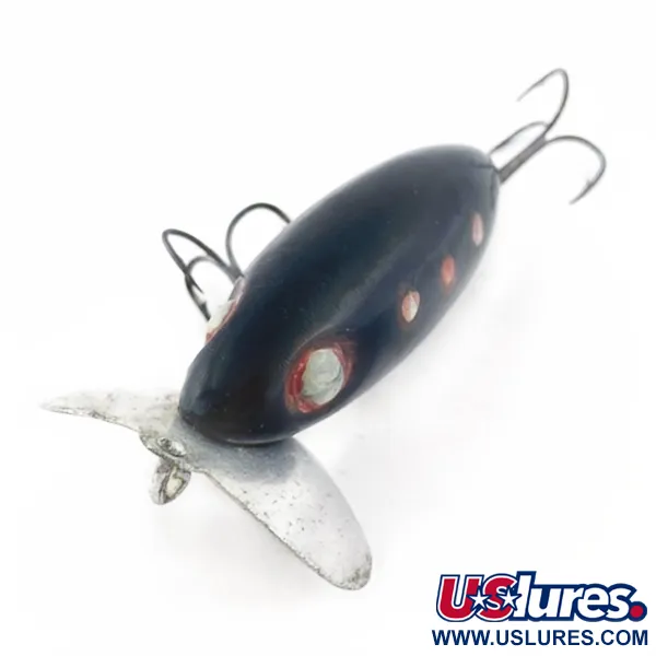 Vintage   Fred Arbogast Jitterbug Early Bug Eye​ (1960s), 1/2oz Black fishing lure #23870
