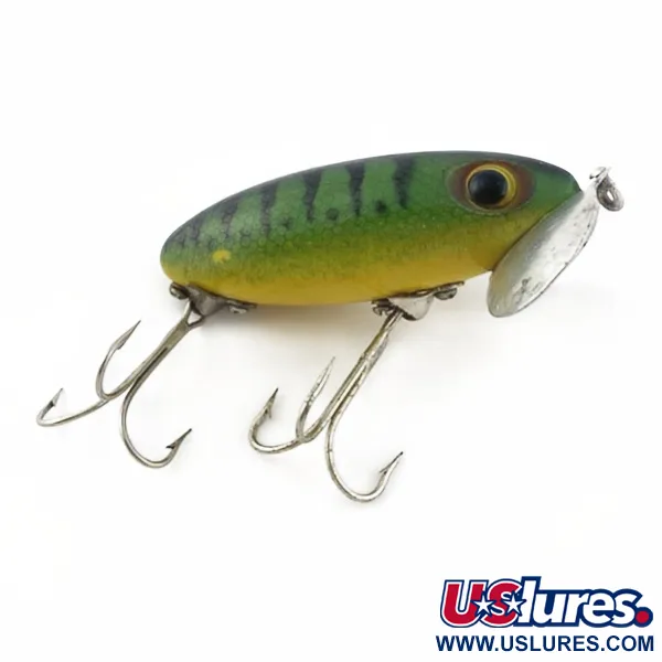 Vintage   Fred Arbogast Jitterbug Early Bug Eye​ (1960s), 1/2oz Green tiger fishing lure #23902