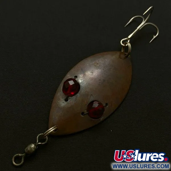 Vintage   Hofschneider Red Eye Wiggler, 1oz bronze fishing spoon #23913