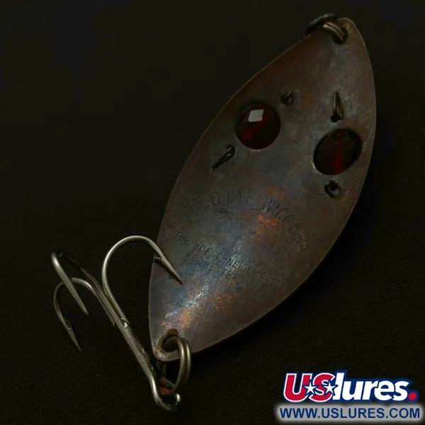Vintage   Hofschneider Red Eye Wiggler, 1oz bronze fishing spoon #23913