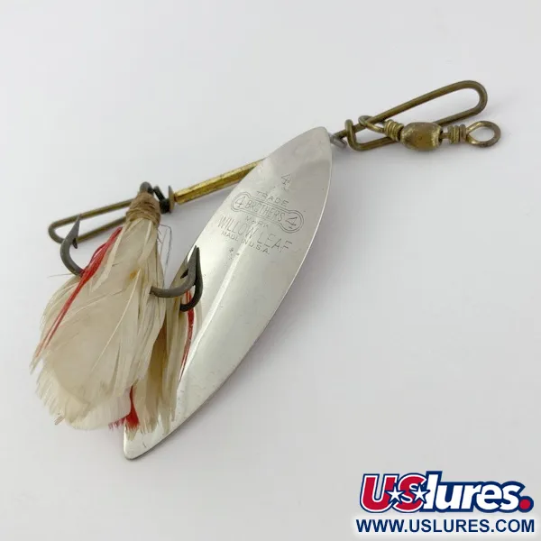 Vintage   4 Bros 4 Brothers Willow Leaf  Spinner, 1/2oz nickel/red spinning lure #23937