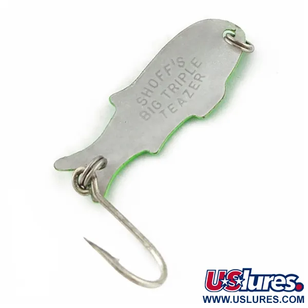 Vintage   Shoff's Big Triple Teazer, 1/16oz green fishing spoon #24024