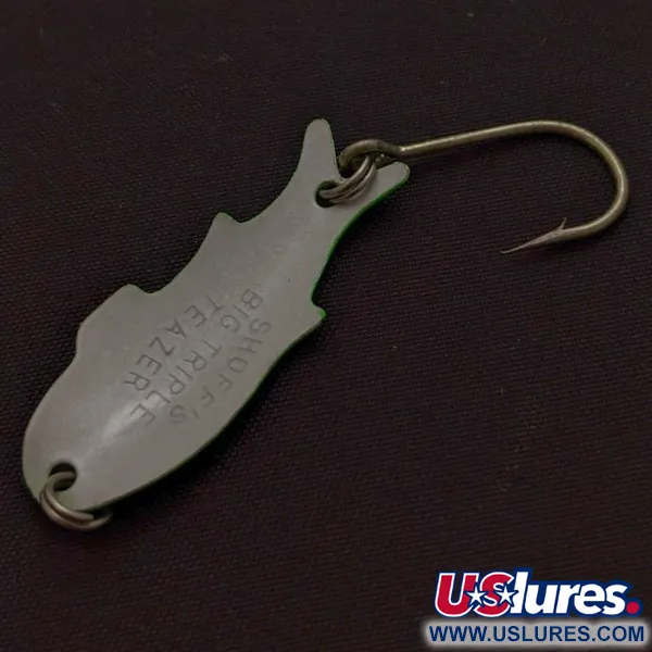 Vintage   Shoff's Big Triple Teazer, 1/16oz green fishing spoon #24024