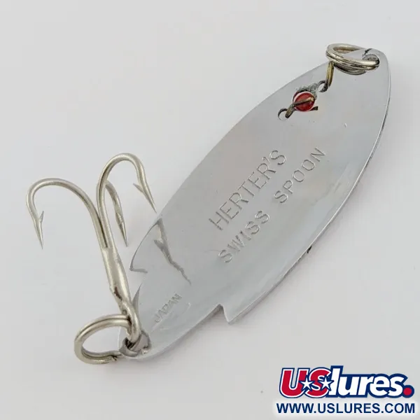 Vintage    Herter's Swiss Spoon (Japan), 1/4oz nickel/red eyes fishing spoon #24161