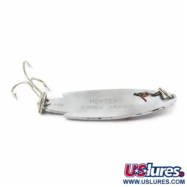 Vintage    Herter's Swiss Spoon (Japan), 1/4oz nickel/red eyes fishing spoon #24161